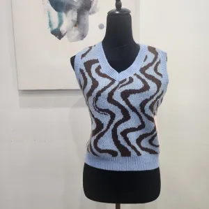 [ GRAVE FAME] Women's, New with tags- size L,blue/ brown mix pull sweater vest.
