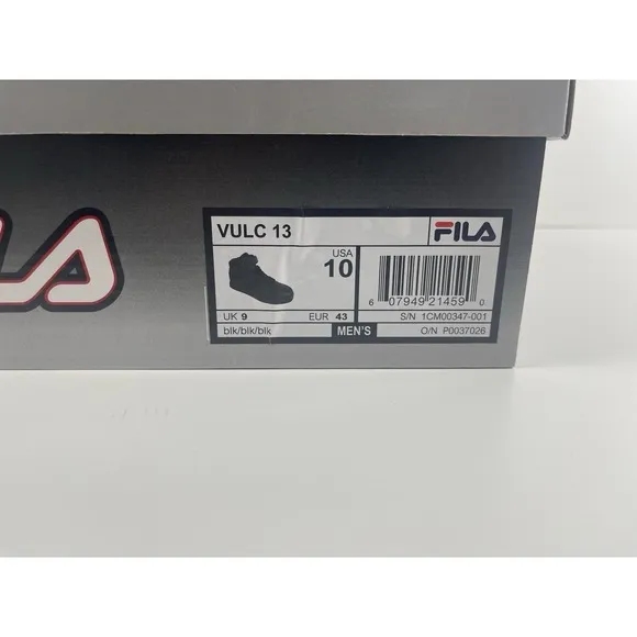 [1CM00347-001] NEW IN BOX MEN'S FILA VULC 13 SNEAKERS BLACK BLACK BLACK Size 10