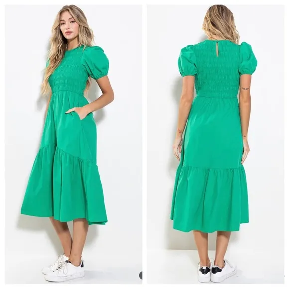 26 Boho Smocking Detail Tiered Maxi Dress