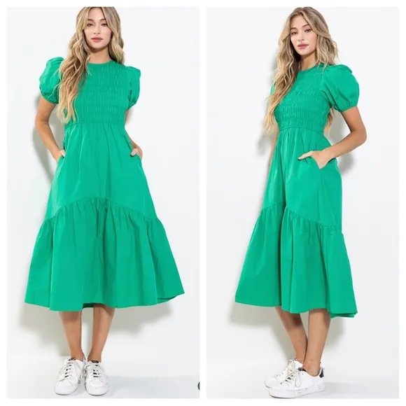 26 Boho Smocking Detail Tiered Maxi Dress