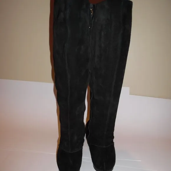 $495 Furla Italy Melany Onyx Black High Knee Riding Suede Casual Boots Shoes