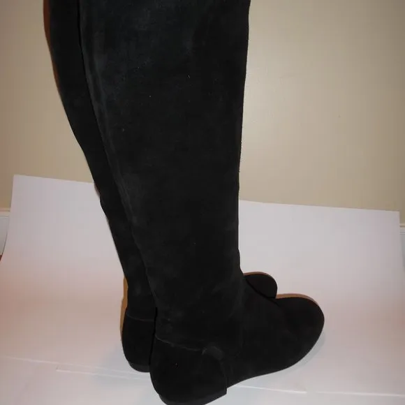 $495 Furla Italy Melany Onyx Black High Knee Riding Suede Casual Boots Shoes