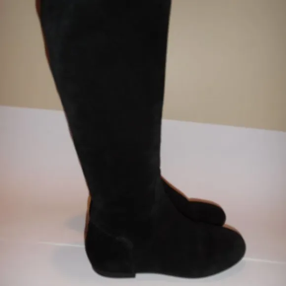 $495 Furla Italy Melany Onyx Black High Knee Riding Suede Casual Boots Shoes