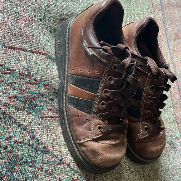7 Womens Vintage Y2K Sketchers Jammers Brown Leather Platform Shoes Goth chunk