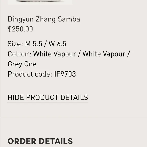 Adidas DingyunZhang SambaSize M 5.5 / W 6.5Colour: White Vapour/ Grey one