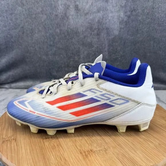 Adidas Mens F50 FG Size 7 Cleats White Blue Soccer Training Pitch Cleats Boots