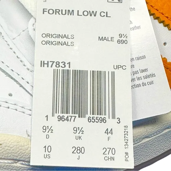 Adidas Men's Forum Low Cl IH7831 White/Black/Orange Gum Size 10