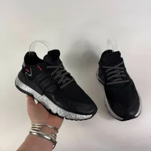 Adidas Nite Jogger Sneakers Women's 6 Core Black Lace-Up Running Sneakers FV4137