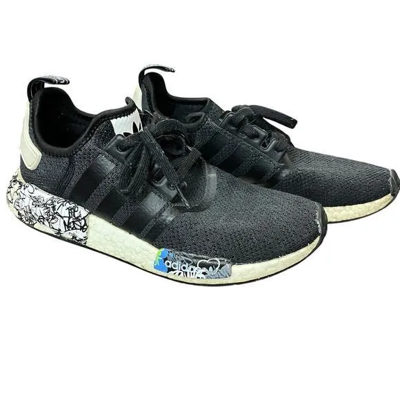 Adidas NMD R1 Boost Mens Shoes Sz‎ 9 Graffiti Print Black White EH0779 Running