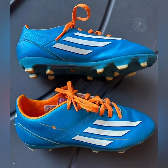 Adidas Outdoor Soccer Cleats Shoes Boys Solar Blue F10 TRX US 1 Orange Kids