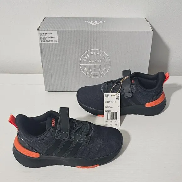 ADIDAS RACER TR21 C RUNNING SHOES IN BLACK AND ORANGE Kid's Size 13.5K GZ7230