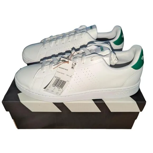 Adidas Sneakers Men Size 10.5 Cloudfoam Advantage White Green Tennis Shoe GZ5300