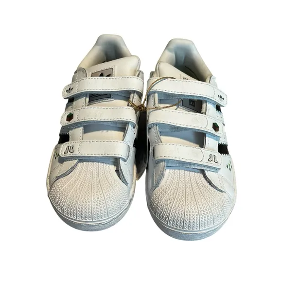 Adidas Superstar II Minecraft Creeper Preschool Size 13K White Black JQ87 NEW