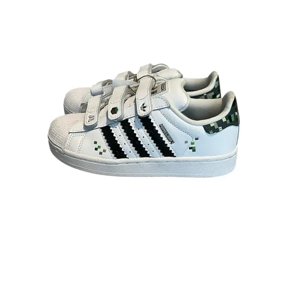 Adidas Superstar II Minecraft Creeper Preschool Size 13K White Black JQ87 NEW