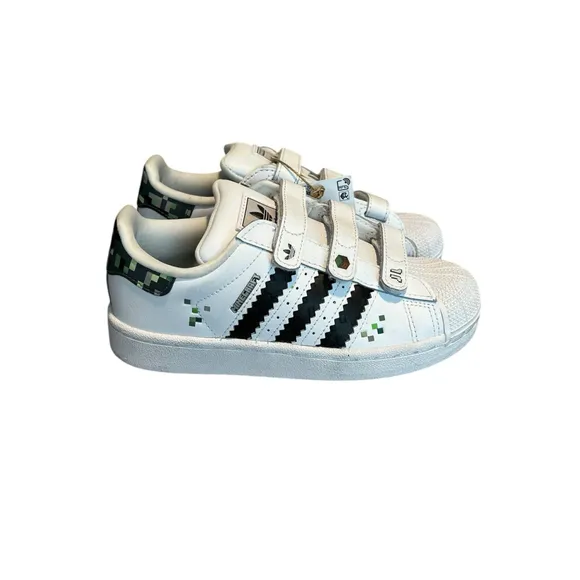 Adidas Superstar II Minecraft Creeper Preschool Size 13K White Black JQ87 NEW