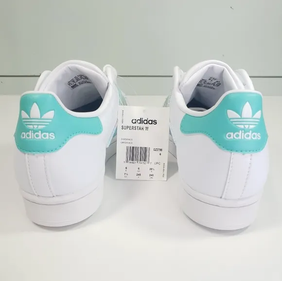 Adidas Superstar White Teal Cute Casual Fluffy Strips Sneakers sz Women's 7.5