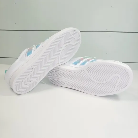 Adidas Superstar White Teal Cute Casual Fluffy Strips Sneakers sz Women's 7.5