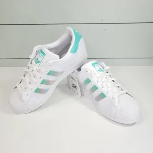 Adidas Superstar White Teal Cute Casual Fluffy Strips Sneakers sz Women's 7.5
