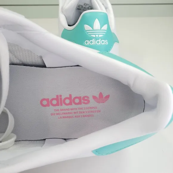 Adidas Superstar White Teal Cute Casual Fluffy Strips Sneakers sz Women's 7.5