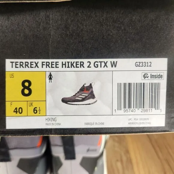 Adidas Terrex Free Hiker 2 GTX GZ3312 Women's 8 Gray Waterproof Hiking Shoes NEW