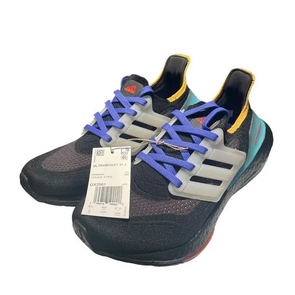 Adidas UltraBoost 21 J &quot;Black Pulse Aqua&quot; Running Shoes Kid's Size 5 GX2561