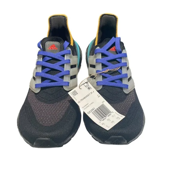 Adidas UltraBoost 21 J &quot;Black Pulse Aqua&quot; Running Shoes Kid's Size 5 GX2561