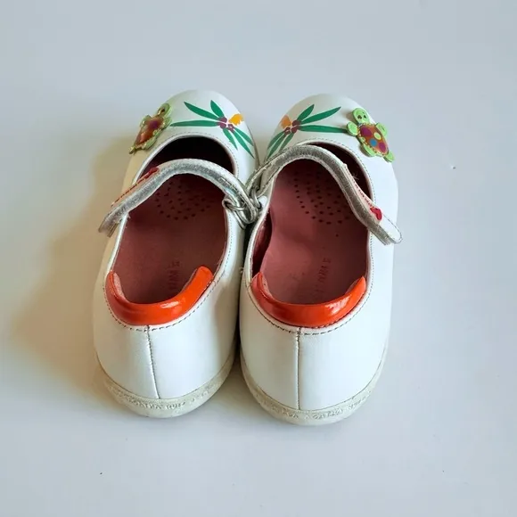 Agatha Ruiz de la Prada Girls Shoes Sz 32 EU White Turtle Palm Design Mary Janes
