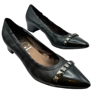 AGL ladies Leather shoes 40 Us 10 black rockstud Pumps capsule modern minimalist