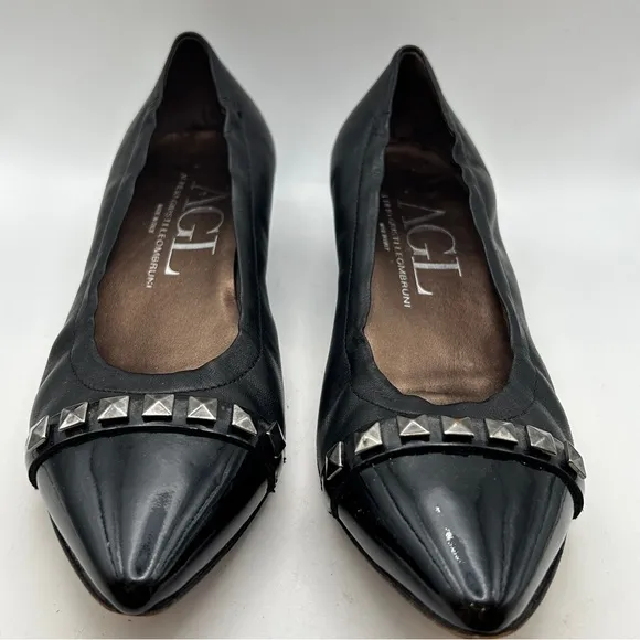 AGL ladies Leather shoes 40 Us 10 black rockstud Pumps capsule modern minimalist
