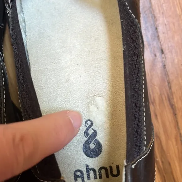 Ahnu Black Metalic Mary Janes Wedge Heels Slip On Shoes Vibram Sole
