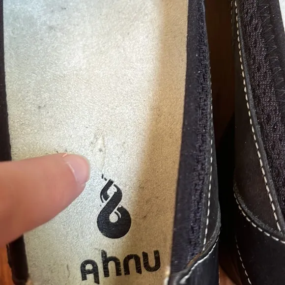Ahnu Black Metalic Mary Janes Wedge Heels Slip On Shoes Vibram Sole