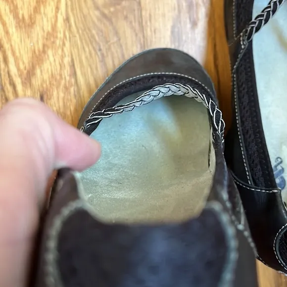Ahnu Black Metalic Mary Janes Wedge Heels Slip On Shoes Vibram Sole