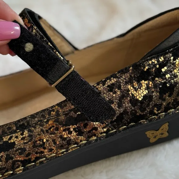 ALEGRIA 39 / 9 NEW Bella Mary Jane • Glammo Black   Gold Foil Leather Shoes