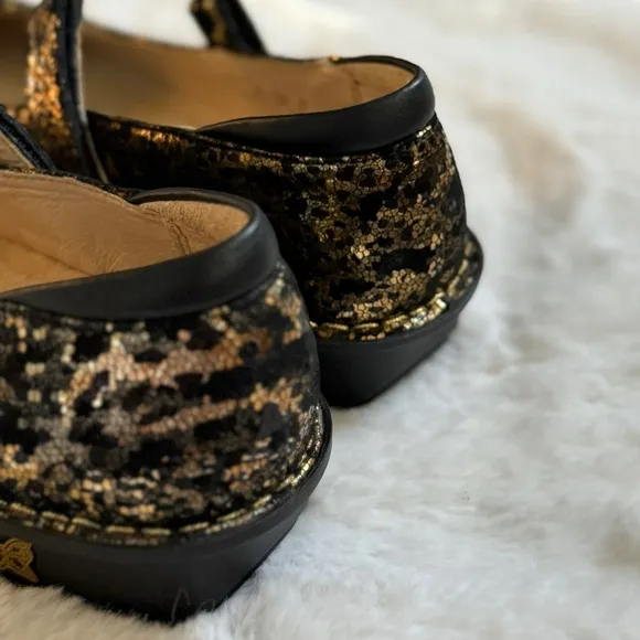 ALEGRIA 39 / 9 NEW Bella Mary Jane • Glammo Black   Gold Foil Leather Shoes