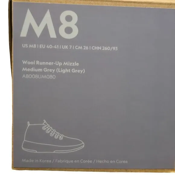Allbirds Men's Wool Runner-up Mizzles Shoes Medium Grey Light Grey Size 8 NIB
