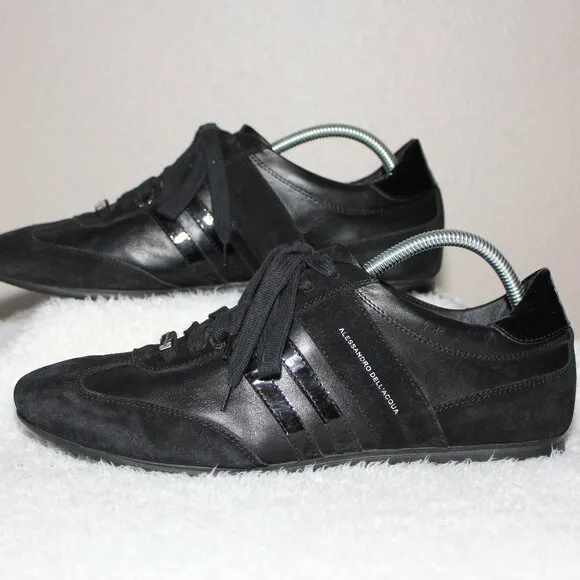 Allesandro Dell'Acqua Mens Black Leather Suede Low Trainers Shoes Size EU42