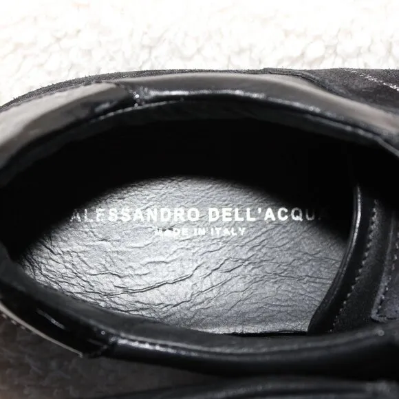 Allesandro Dell'Acqua Mens Black Leather Suede Low Trainers Shoes Size EU42