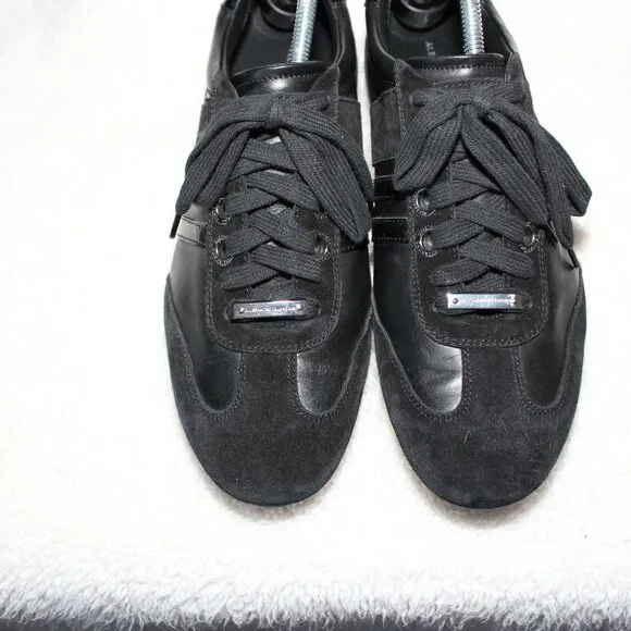 Allesandro Dell'Acqua Mens Black Leather Suede Low Trainers Shoes Size EU42