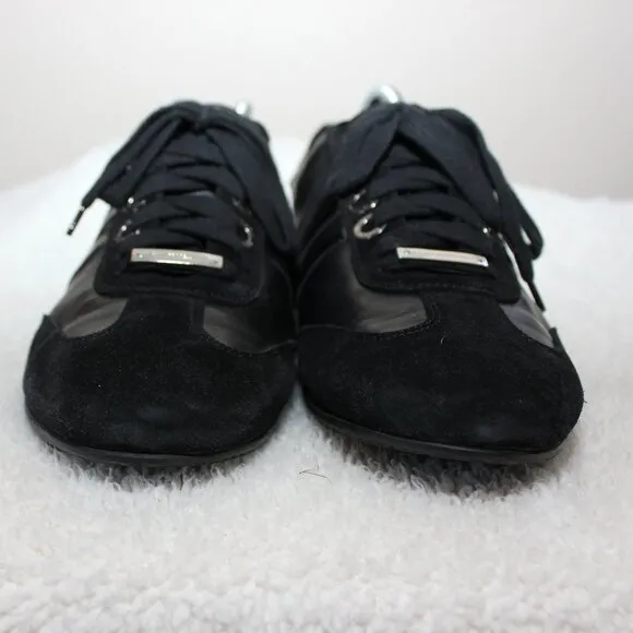 Allesandro Dell'Acqua Mens Black Leather Suede Low Trainers Shoes Size EU42