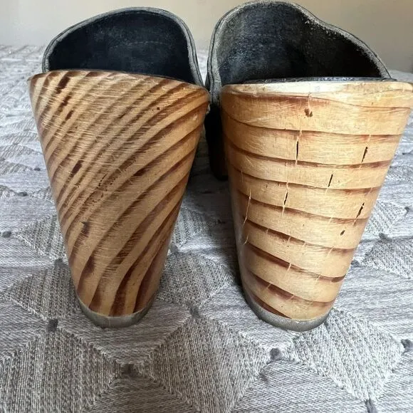 American Apparel Made In USA Black Leather Clog Boho 70s Hippie Wooden Heel US 7