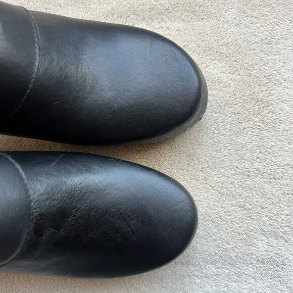 American Apparel Made In USA Black Leather Clog Boho 70s Hippie Wooden Heel US 7