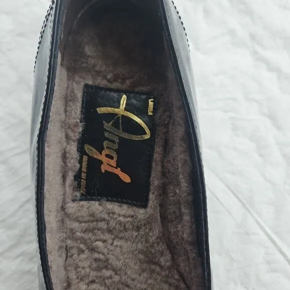 Angl Italian Black Patent Leather Day Heel Women's Shoes Sz 38.5 (US 8) Oxford
