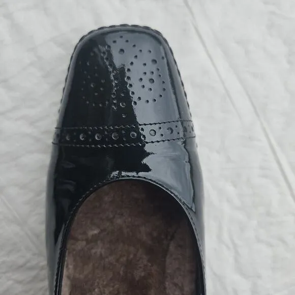 Angl Italian Black Patent Leather Day Heel Women's Shoes Sz 38.5 (US 8) Oxford