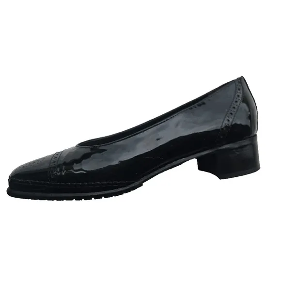 Angl Italian Black Patent Leather Day Heel Women's Shoes Sz 38.5 (US 8) Oxford
