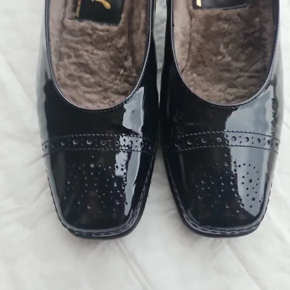 Angl Italian Black Patent Leather Day Heel Women's Shoes Sz 38.5 (US 8) Oxford
