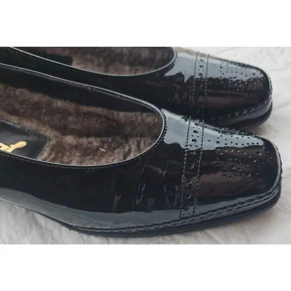 Angl Italian Black Patent Leather Day Heel Women's Shoes Sz 38.5 (US 8) Oxford
