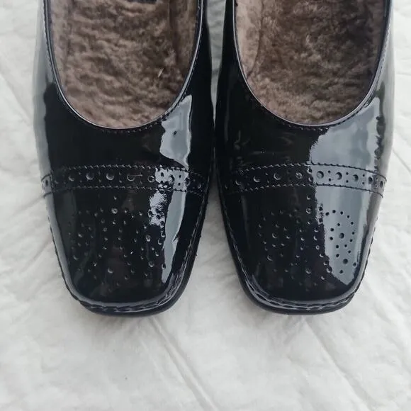 Angl Italian Black Patent Leather Day Heel Women's Shoes Sz 38.5 (US 8) Oxford