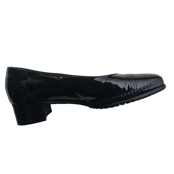 Angl Italian Black Patent Leather Day Heel Women's Shoes Sz 38.5 (US 8) Oxford