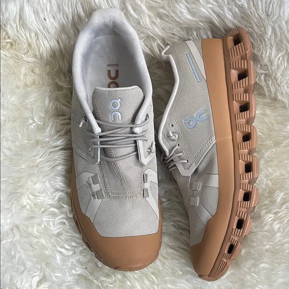 Anthropologie Cream and Brown Athletic Sneakers