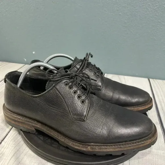 AQUATALIA Leon Size 10 Black Leather Derby Shoes Italian Loafer Grunge Grandad